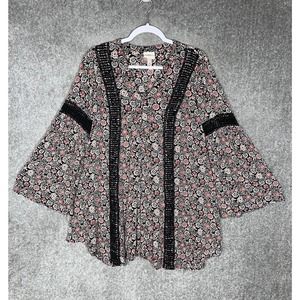 Knox Rose Long Bell‎ Sleeve Floral Boho Dress Womens Size Medium Rayon Crochet